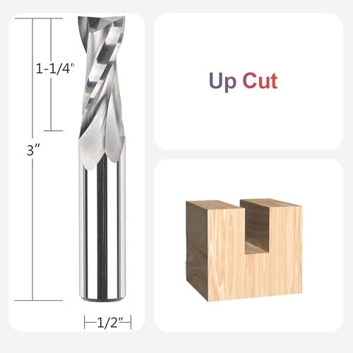 SpeTool Upcut Spiral CNC Router Bits with 1/2 Inch Shank , 1/2 Inch Cutting Diameter HRC55 Solid Carbide CNC End Mill for Wood Mortises and Cutting Dadoes Carving Engraving Tools - Image 2