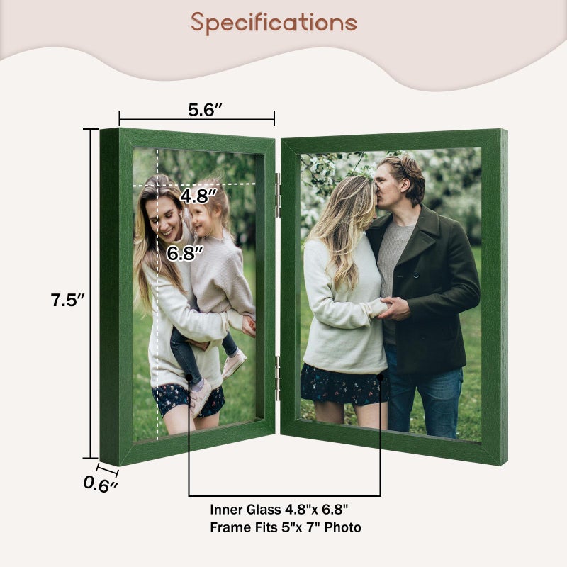 Space Art Deco 5x7 Triple Hinged Frames  3 Folding Picture Frame  Triptych Photo Frame  Stand Vertically on Desktop or Tabletop  Green - Image 2