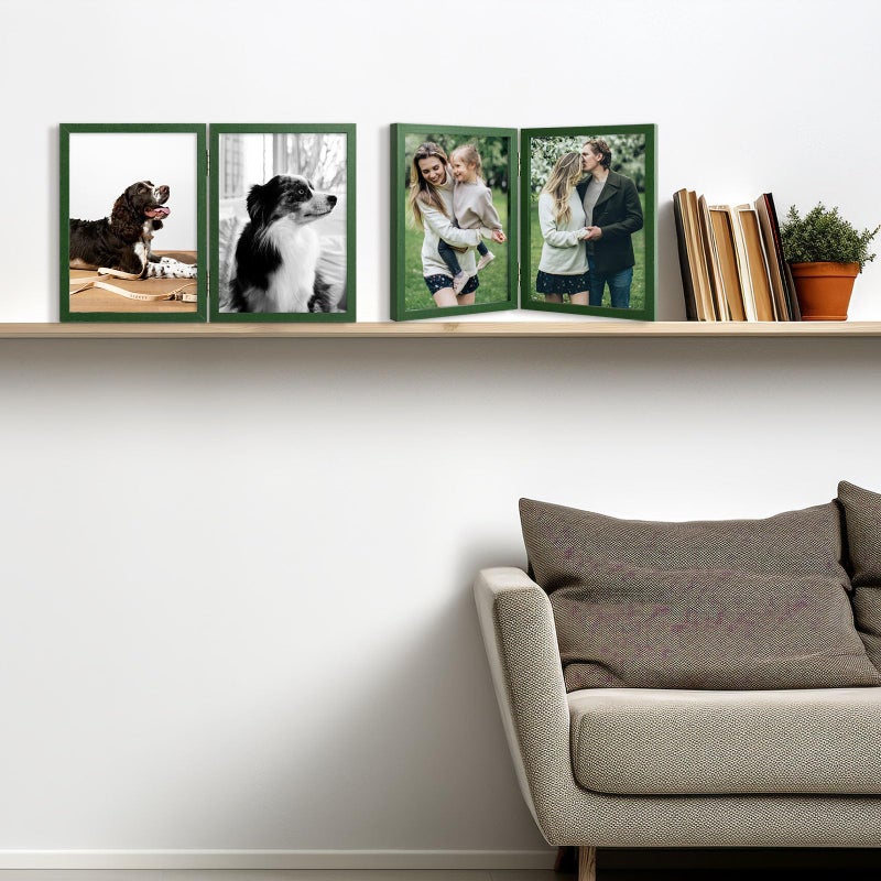 Space Art Deco 5x7 Triple Hinged Frames  3 Folding Picture Frame  Triptych Photo Frame  Stand Vertically on Desktop or Tabletop  Green - Image 5