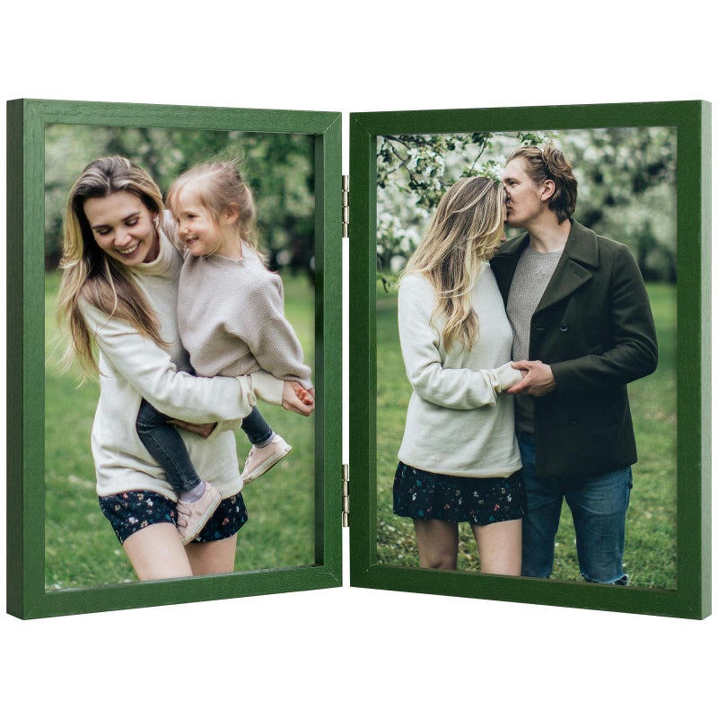 Space Art Deco 5x7 Triple Hinged Frames  3 Folding Picture Frame  Triptych Photo Frame  Stand Vertically on Desktop or Tabletop  Green - Image 1