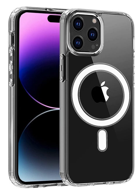 Magnetic Clear Back Designed for iPhone 14 Pro Clear Phone Case Compatible with Magsafe, Slim Protective Cover