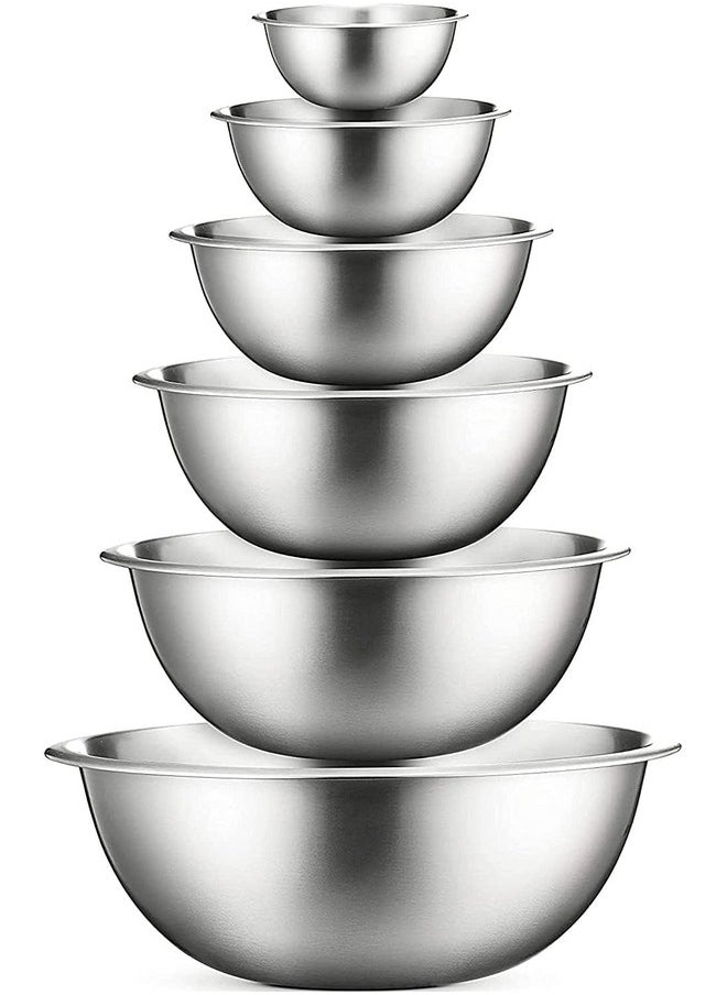 COOK WITH COLOR - COOK WITH COLOR Stainless Steel Mixing Bowls Set - Nesting Bowls with Non-Slip Bottom and Easy-Grip Handles, Silver, 6 Pieces - Image 1