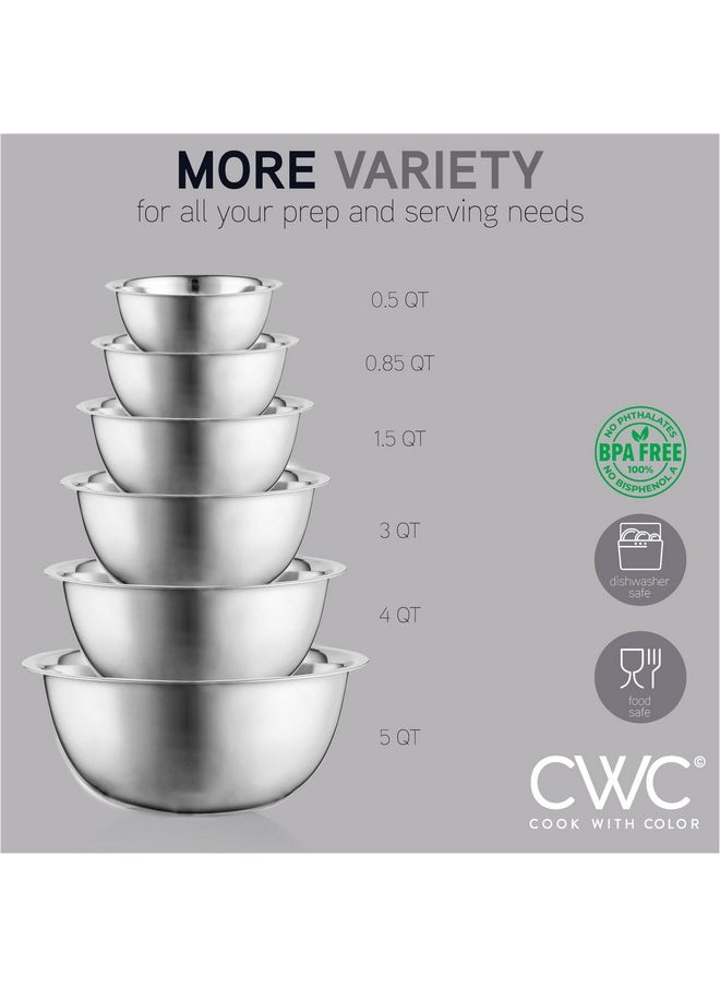 COOK WITH COLOR - COOK WITH COLOR Stainless Steel Mixing Bowls Set - Nesting Bowls with Non-Slip Bottom and Easy-Grip Handles, Silver, 6 Pieces - Image 1