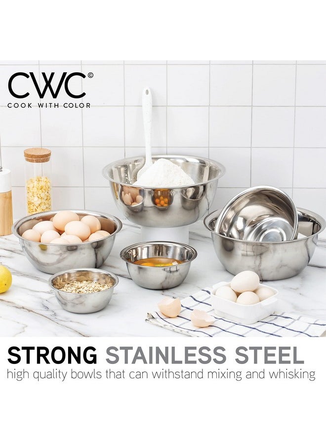 COOK WITH COLOR - COOK WITH COLOR Stainless Steel Mixing Bowls Set - Nesting Bowls with Non-Slip Bottom and Easy-Grip Handles, Silver, 6 Pieces - Image 1