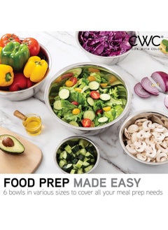 COOK WITH COLOR COOK WITH COLOR Stainless Steel Mixing Bowls Set - Nesting Bowls with Non-Slip Bottom and Easy-Grip Handles, Silver, 6 Pieces  - Image 3
