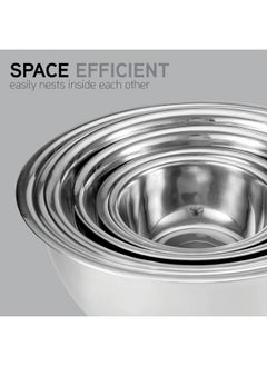 COOK WITH COLOR COOK WITH COLOR Stainless Steel Mixing Bowls Set - Nesting Bowls with Non-Slip Bottom and Easy-Grip Handles, Silver, 6 Pieces  - Image 5