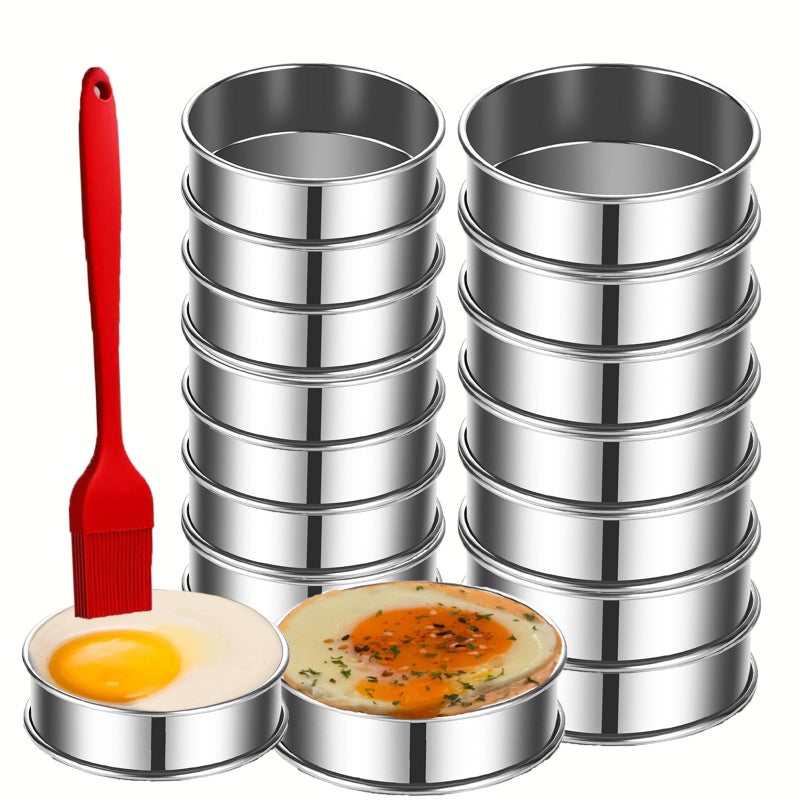 DATANYA 16Packs English Muffin Rings Crumpet Rings 4 inch Stainless Steel Double Rolled Tart Rings 4 inch & 3.15 inch, Round Metal Cooking Pastry Ring Molds for cookies, pancakes, - Image 1