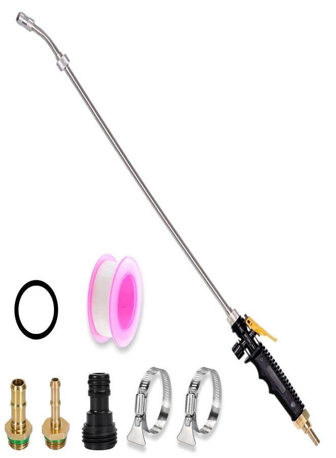 Riomhorry 29'' Sprayer Wand Replacement, 3/8" Brass Barb Universal Stainless Sprayer Wand with Shut off Valve, Adjustable Watering Wand with 2 Hose Clamps & 1 Teflon Tape - Image 1