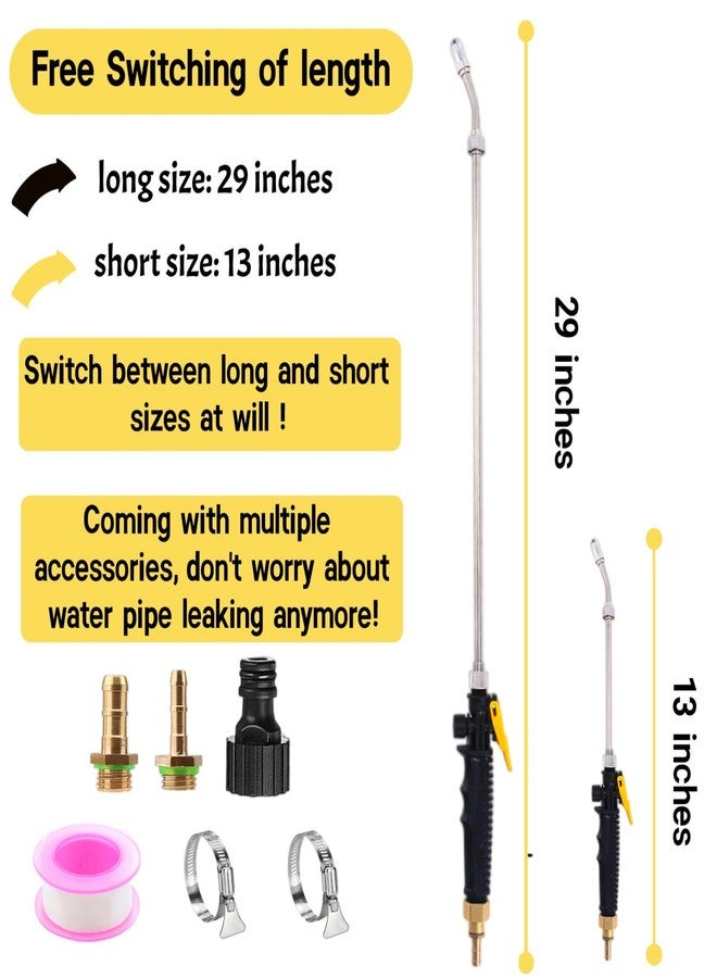 Riomhorry 29'' Sprayer Wand Replacement, 3/8" Brass Barb Universal Stainless Sprayer Wand with Shut off Valve, Adjustable Watering Wand with 2 Hose Clamps & 1 Teflon Tape - Image 2