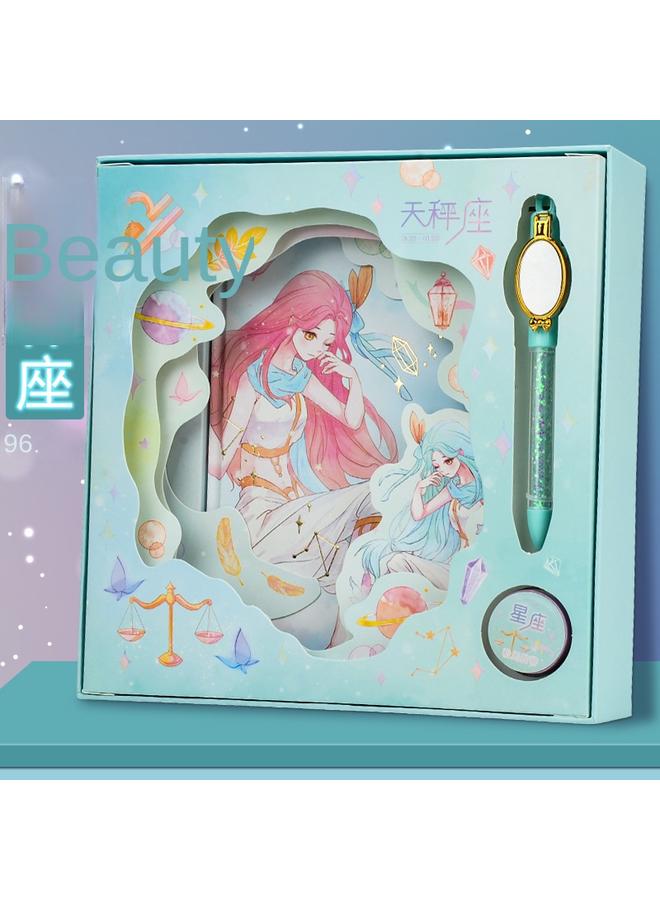 Bluejw Twelve Constellations Girl Password Book Gift Box Color Page Hand Account Book Notebook Girl Heart With Lock Diary Book Suit Study - Image 1