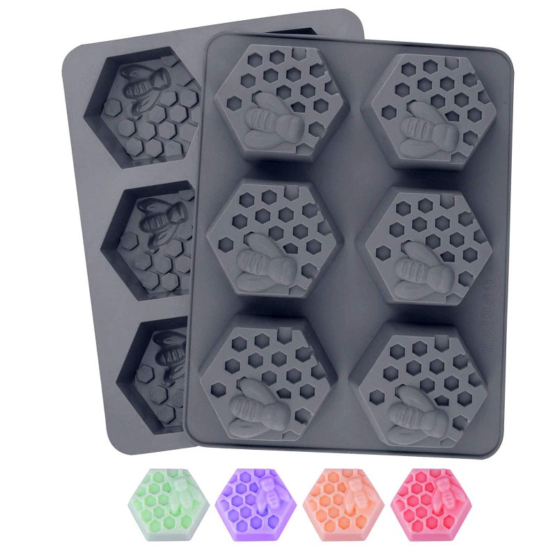 DDlife 2Pcs 3D Bee Silicone Soap Molds Hexagonal Honeycomb Silicone Molds for Homemade Soaps Chocolate Jelly Cake Making