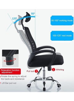 CityRiya-Long Office Chair Desk Chair Ergonomic Home Office Desk Chairs Computer Chair with Comfortable Armrests Mesh Desk Chairs with Wheels Office Desk Chair Mid-Back Task Chair with Lumbar Support  - Image 3