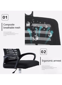 CityRiya-Long Office Chair Desk Chair Ergonomic Home Office Desk Chairs Computer Chair with Comfortable Armrests Mesh Desk Chairs with Wheels Office Desk Chair Mid-Back Task Chair with Lumbar Support  - Image 5