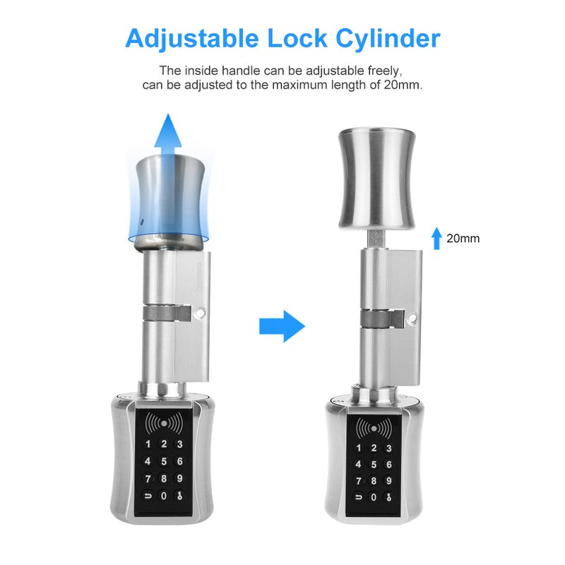 Smart Cylinder Lock Password Keyless Electronic Door Lock Unlock by Password/Card/Key Digital Lock Code Anti-theft Security Door Electric Lock - Image 5