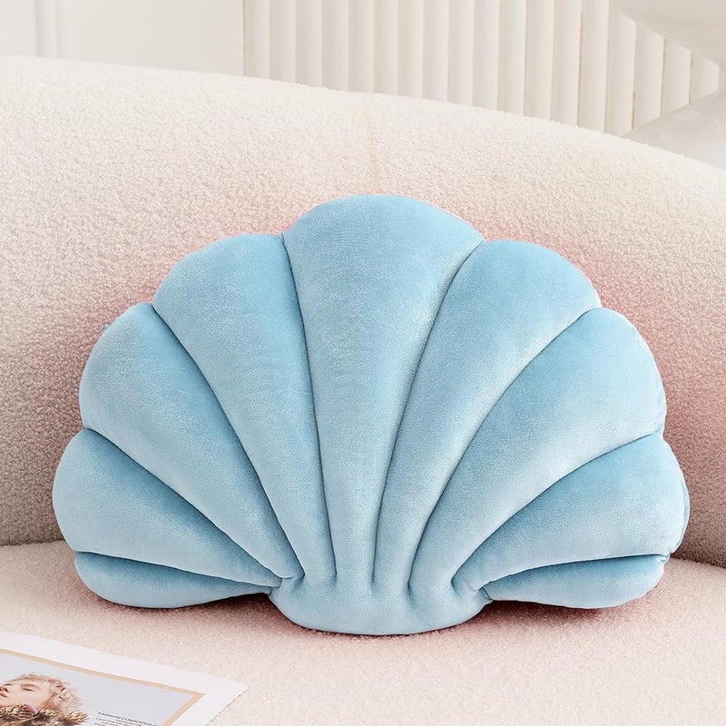 XIAIJIA Seashell Decorative Pillow Shell Shaped Throw Pillow 3D Insert Beach Pillow Soft Velvet Pillow Sea Ocean Decoration Couch Bed Pillow CushionsBlue14 X 11 inch