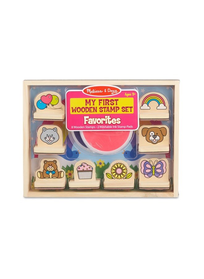 Melissa & Doug My First Wooden Stamp Set – Favorites (8 Stamps with Handles, 2 Washable Ink Pads) - Image 1