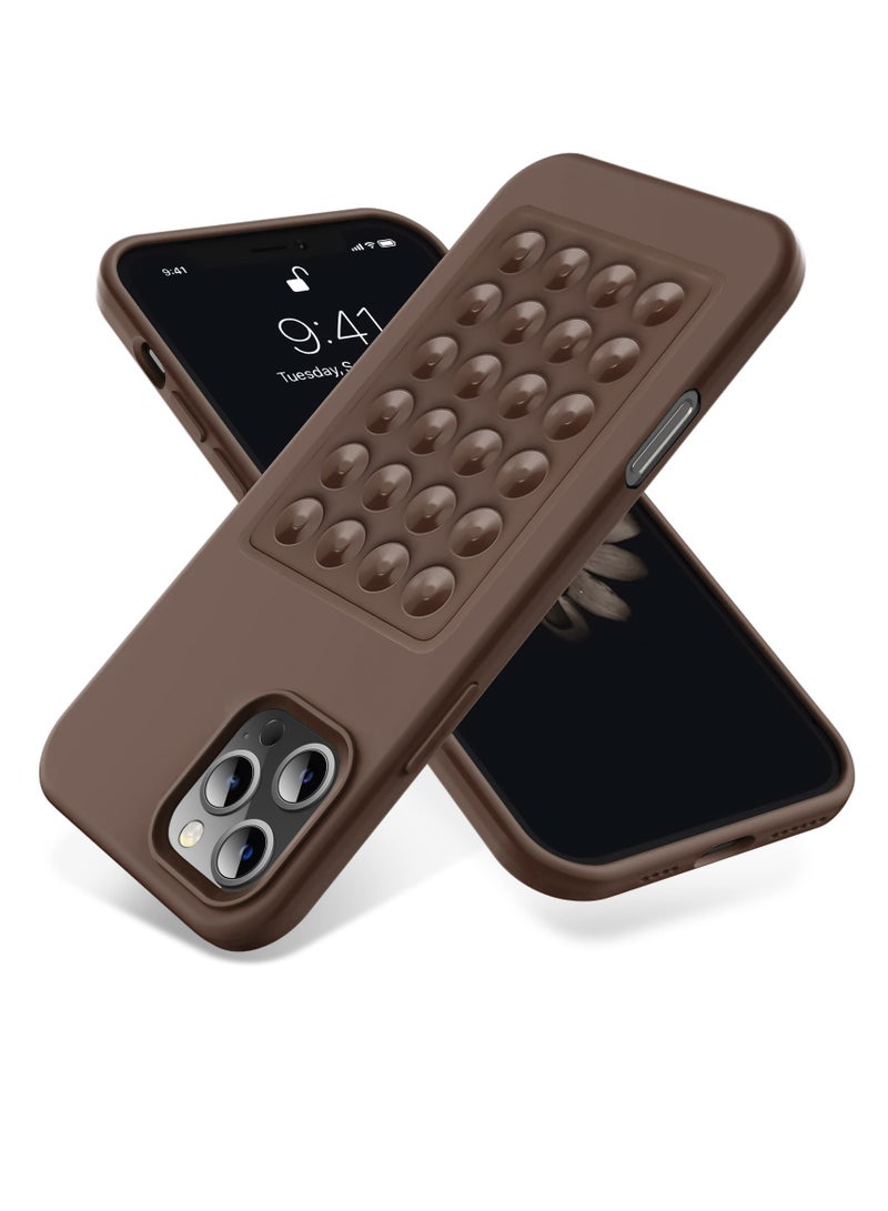 Suction Cup Soft Silicone Phone case With Stand Full Protection Shockproof For iPhone 16 Pro Max (Brown)