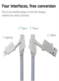 ESCASE USB-C 4 in 1 Super Fast Charging Data Cable With Lightning/Type C/USB A For Huawei Mate60Pro/iphone15Promax/SamsungS23Ultra 1 M Gray  - Image 2