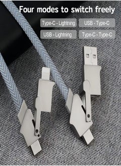 ESCASE USB-C 4 in 1 Super Fast Charging Data Cable With Lightning/Type C/USB A For Huawei Mate60Pro/iphone15Promax/SamsungS23Ultra 1 M Gray  - Image 4