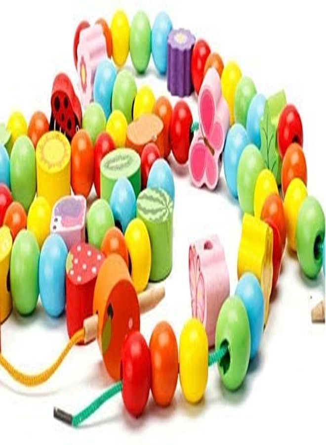 Folca Wooden String Beads, Colorful Animals Fruit Tree House, Threading Beads Lacing Shapes Activity(Tree Beads) - Image 2