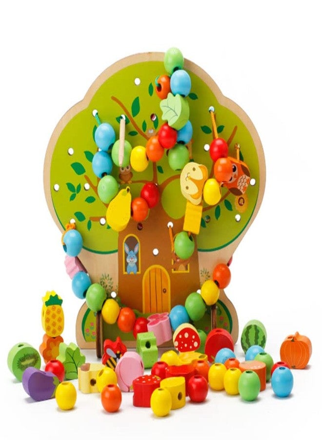 Folca Wooden String Beads, Colorful Animals Fruit Tree House, Threading Beads Lacing Shapes Activity(Tree Beads) - Image 1
