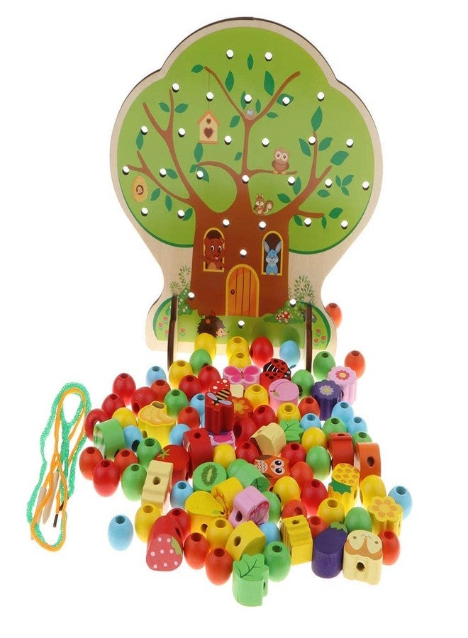 Folca Wooden String Beads, Colorful Animals Fruit Tree House, Threading Beads Lacing Shapes Activity(Tree Beads) - Image 5