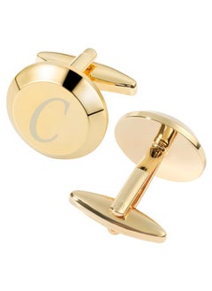 GWD Cufflinks For Men Stainless Steel Golden Initial Cuff Links Alphabet Letter A-Z Groom Father Gift (Gold C)  - Image 2