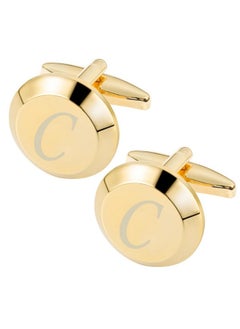 GWD Cufflinks For Men Stainless Steel Golden Initial Cuff Links Alphabet Letter A-Z Groom Father Gift (Gold C)  - Image 1