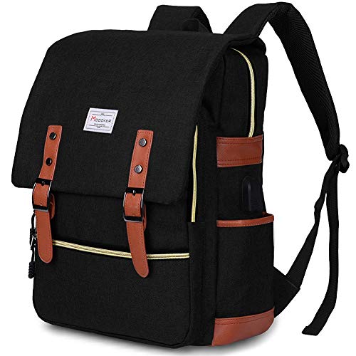 Modoker Vintage Laptop Backpack for Women Men,Travel Backpacks with USB Charging Port Fashion Backpack Fits 15.6Inch Notebook, Black - Image 1