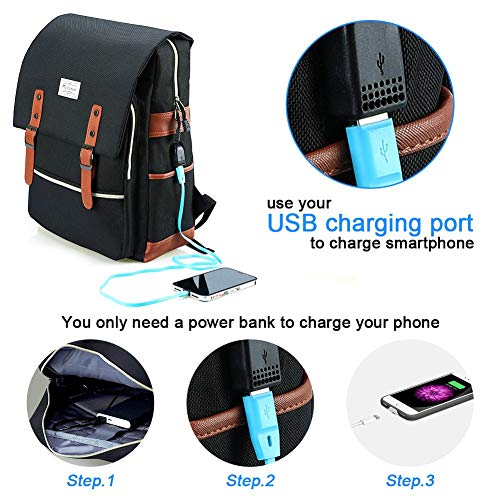 Modoker Vintage Laptop Backpack for Women Men,Travel Backpacks with USB Charging Port Fashion Backpack Fits 15.6Inch Notebook, Black - Image 3