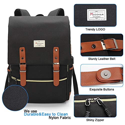 Modoker Vintage Laptop Backpack for Women Men,Travel Backpacks with USB Charging Port Fashion Backpack Fits 15.6Inch Notebook, Black - Image 5