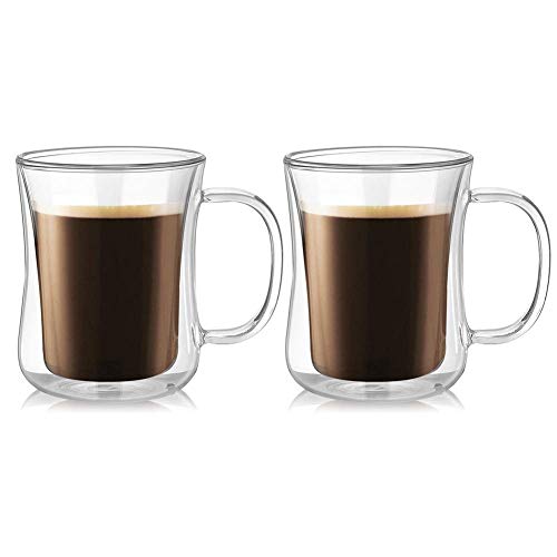 we3 Double Wall Thermal Insulated Stackable Glass Mug with Handle (220 ml, Pack of 2, Silver) - Image 1
