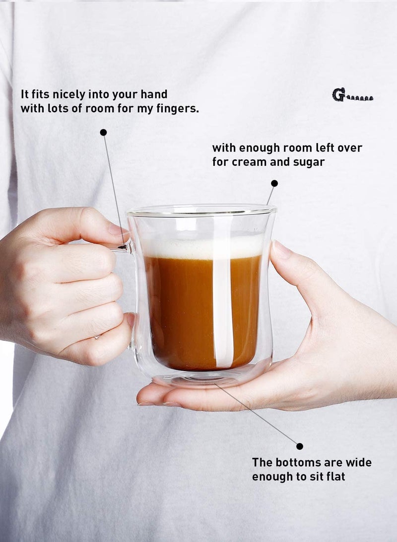we3 Double Wall Thermal Insulated Stackable Glass Mug with Handle (220 ml, Pack of 2, Silver) - Image 3