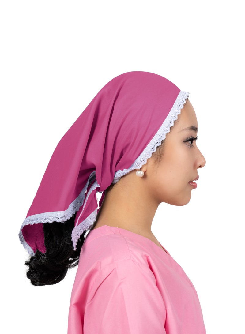 وشاح مربع أنيق، حواف دانتيل بيضاء، قماش ناعم وخفيف الوزن، غطاء رأس/مربية أطفال/مربية أطفال، قطن، مقاس واحد