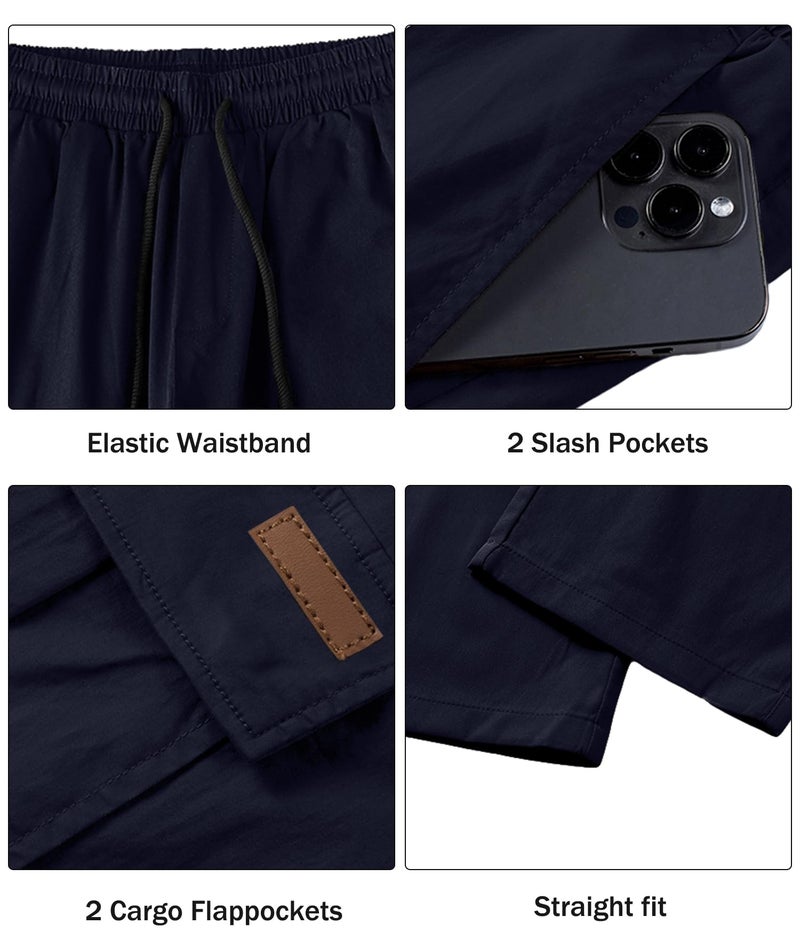 Comdecevis Men's Casual Cargo Pants Workout Joggers Stretch Sweatpants Hiking Drawstring Tactical Pants with Multi Pockets Blue - Image 5