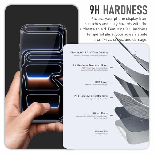 SupCares 360° Privacy Tempered Glass for iPhone 17 Pro (6.3 Inch) With Installation Kit | Military-Grade Gorilla Screen Protector | Edge to Edge Coverage | Black - Image 4