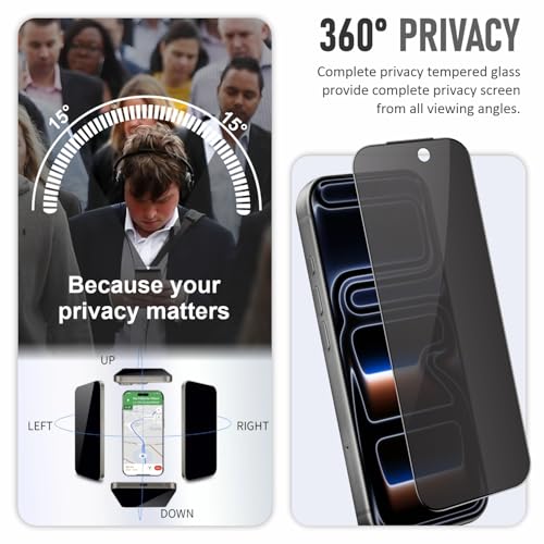 SupCares 360° Privacy Tempered Glass for iPhone 17 Pro (6.3 Inch) With Installation Kit | Military-Grade Gorilla Screen Protector | Edge to Edge Coverage | Black - Image 3