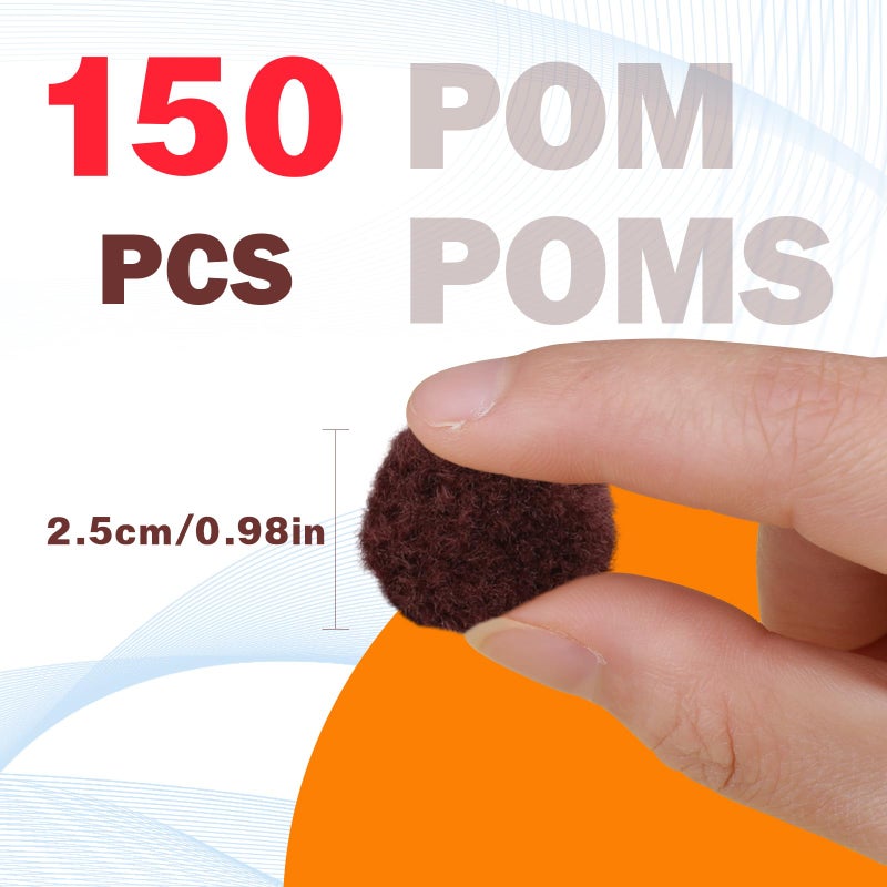 MORFEN 150 Pieces Pom Poms, 1 Inch Dark Brown Craft Pom Poms, Fuzzy Pompom Puff Balls, Small Pom Pom Balls for DIY Arts and Crafts Projects, Home Decorations - Image 2