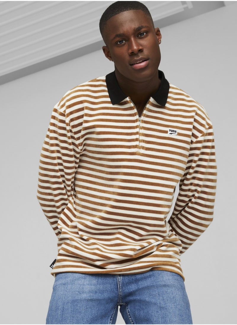 PUMA - DOWNTOWN Mens Velour Long Sleeve Polo Shirt - Image 1