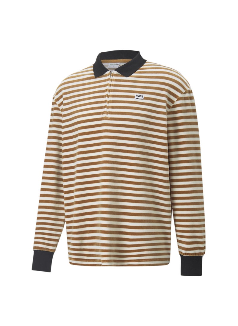 PUMA - DOWNTOWN Mens Velour Long Sleeve Polo Shirt - Image 1
