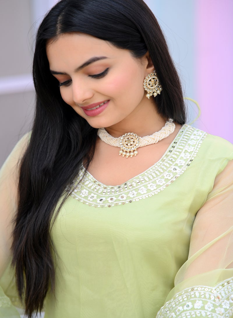 Designer embroidered organza suit with sequence embroidered work - Image 4
