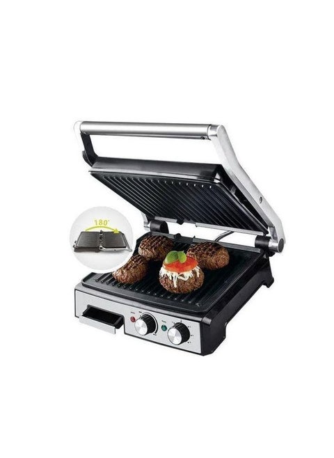 3000W Grill and Grill Voltage: 220-240V~50/60Hz Output: 3000W Plate Size: 29*23cm Turn on and Light Ready Cool Touch Base and Handle with Drip Tray with Temperature Control and Timer 90 Degree Open Non-Stick Coating Plate And 180 degrees