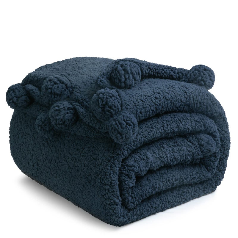 LBRO2M Double Sided Sherpa BlanketKing Size Super Soft Fuzzy Plush Warm Cozy Fluffy Throw Reversible Luxurious Blankets Navy Blue