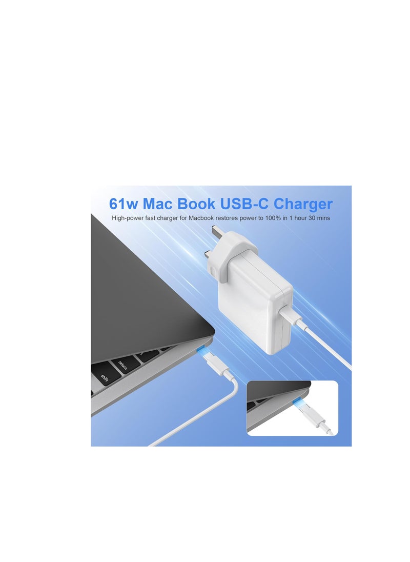 Terabyte - 61W USB C PD Macbook Charger for Macbook Pro/Air 13 inch 2016-2022, iPad Pro 12.9/11 inch, iPhone 16 15 14 Series, A1947 and Other Type C Devices Power Adapter, USB C to USB C Cable Included - Image 1