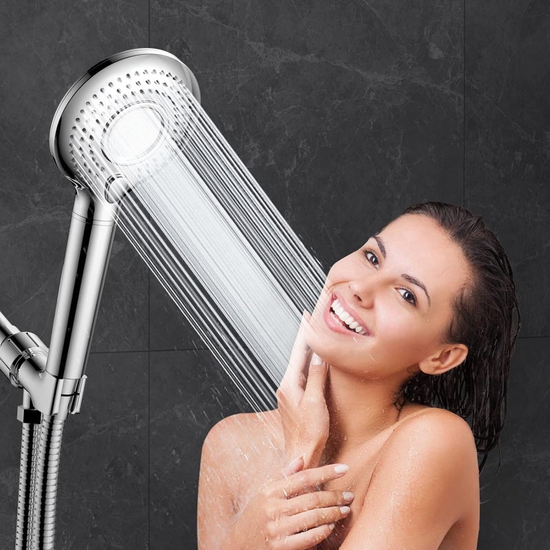FEELSO Hard Water Filter Shower Head with 15 Layers Filtration & 1.5m Hose | 3 Modes Water Saving High Pressure Shower Heads for Residual Chlorine Remove ＆ Reduce Dry Itchy Skin Silver - Image 5