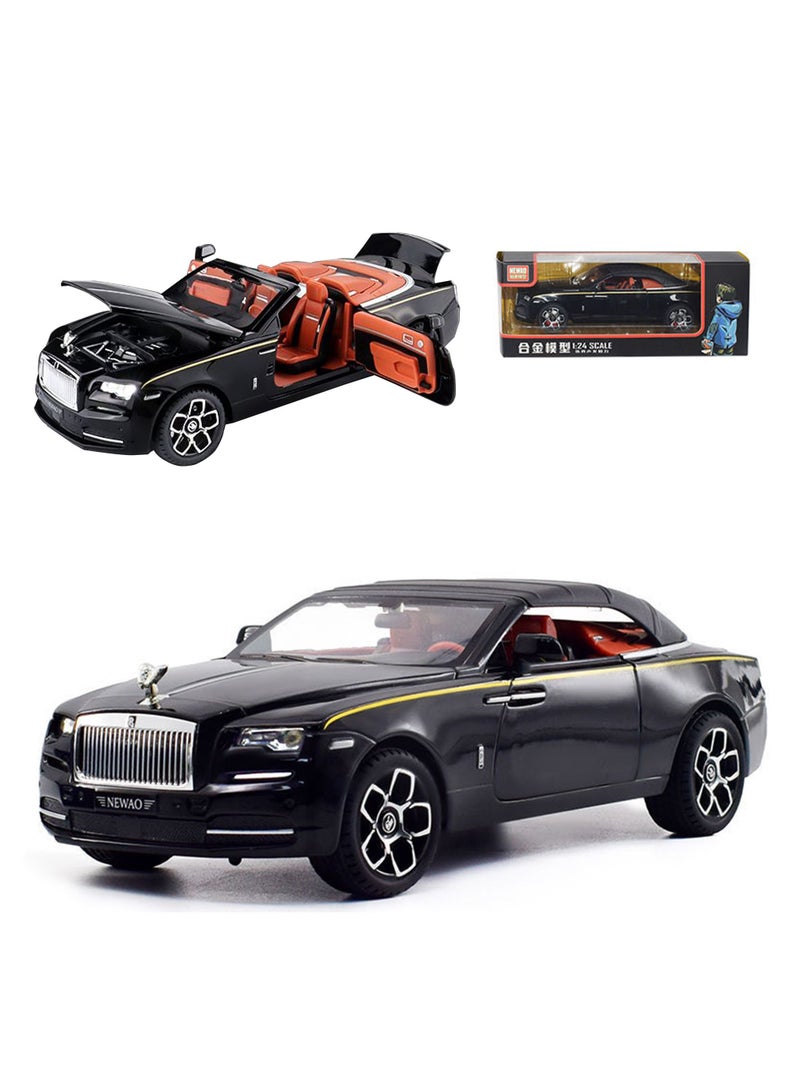 1:24 Rolls Royce Convertible Super Sports Diecast Car Model Phantom Toy Car Alloy Collectible Phantom Pull Back Model Car Vehicles with Removeable Roof, Sound Light for Kids Birthday Gift Black - Image 1