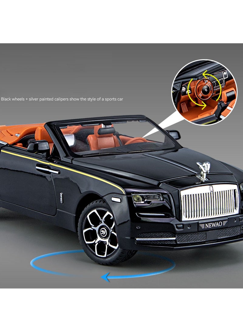 1:24 Rolls Royce Convertible Super Sports Diecast Car Model Phantom Toy Car Alloy Collectible Phantom Pull Back Model Car Vehicles with Removeable Roof, Sound Light for Kids Birthday Gift Black - Image 2