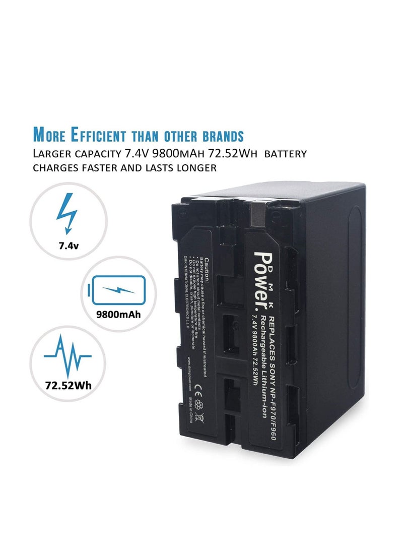 DMK Power NP-F970/NP-F960"4 Pcs 9800mAh Battery and 1 x DC-01 Digital Dual Battery Charger", made for LED Photo Video Lights and Monitor only (Not for Cameras & Camcorder) - Image 2