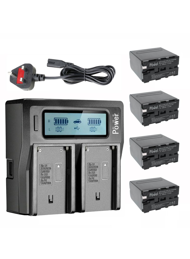 DMK Power NP-F970/NP-F960"4 Pcs 9800mAh Battery and 1 x DC-01 Digital Dual Battery Charger", made for LED Photo Video Lights and Monitor only (Not for Cameras & Camcorder) - Image 1