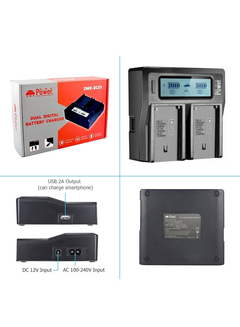 DMK Power NP-F970/NP-F960"4 Pcs 9800mAh Battery and 1 x DC-01 Digital Dual Battery Charger", made for LED Photo Video Lights and Monitor only (Not for Cameras & Camcorder) - Image 4